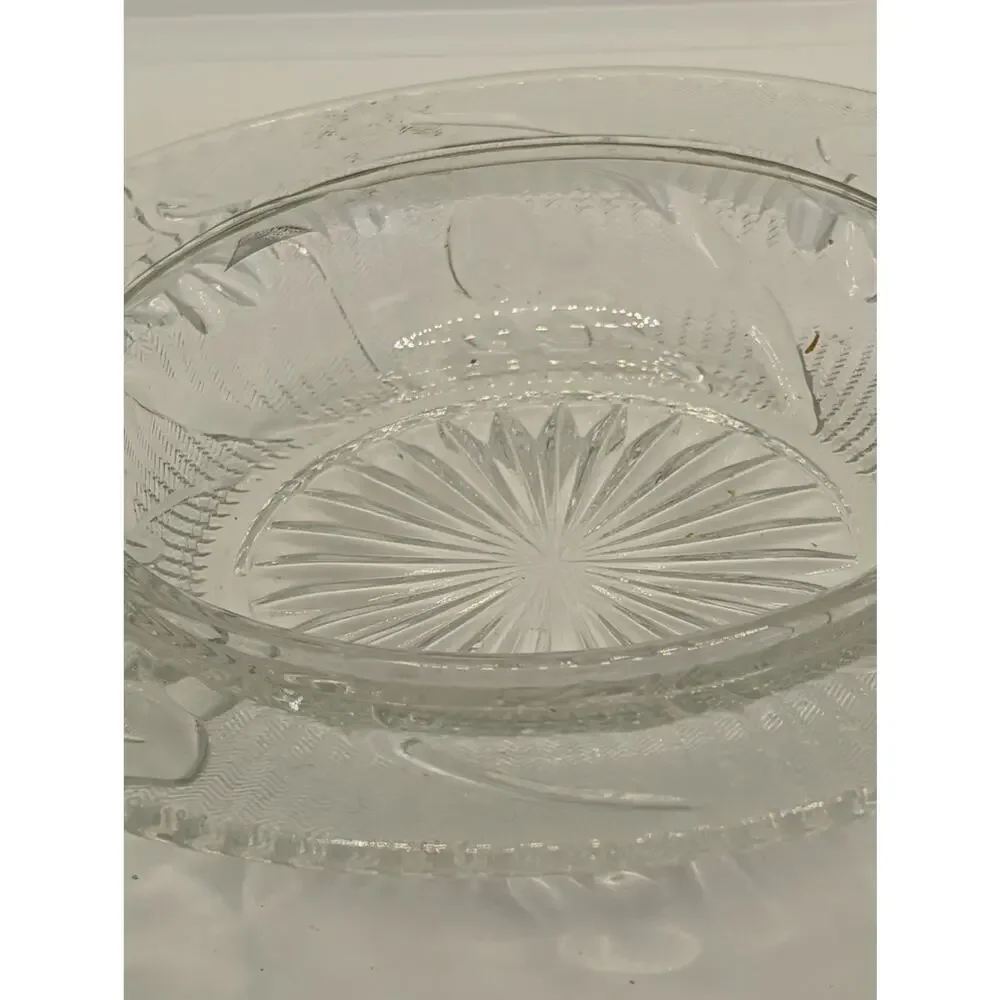 Vintage Jeanette Clear Glass Iris and Herringbone Butter Dish ~ No Lid